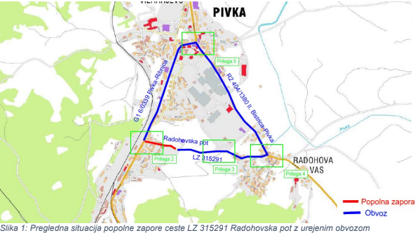 Pregledna situacija popolne zapore ceste